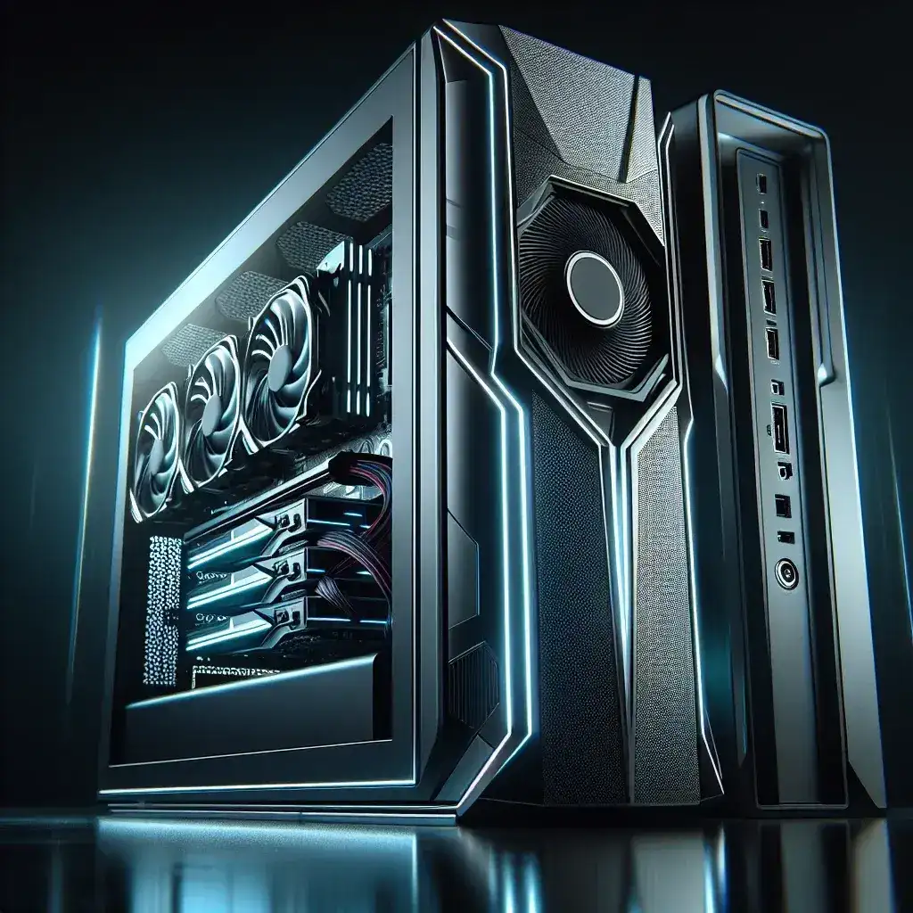"Close-up view of the Dell Alienware gaming desktop featuring the latest Nvidia GPU series, showcasing cutting-edge hardware design and powerful performance for gamers."