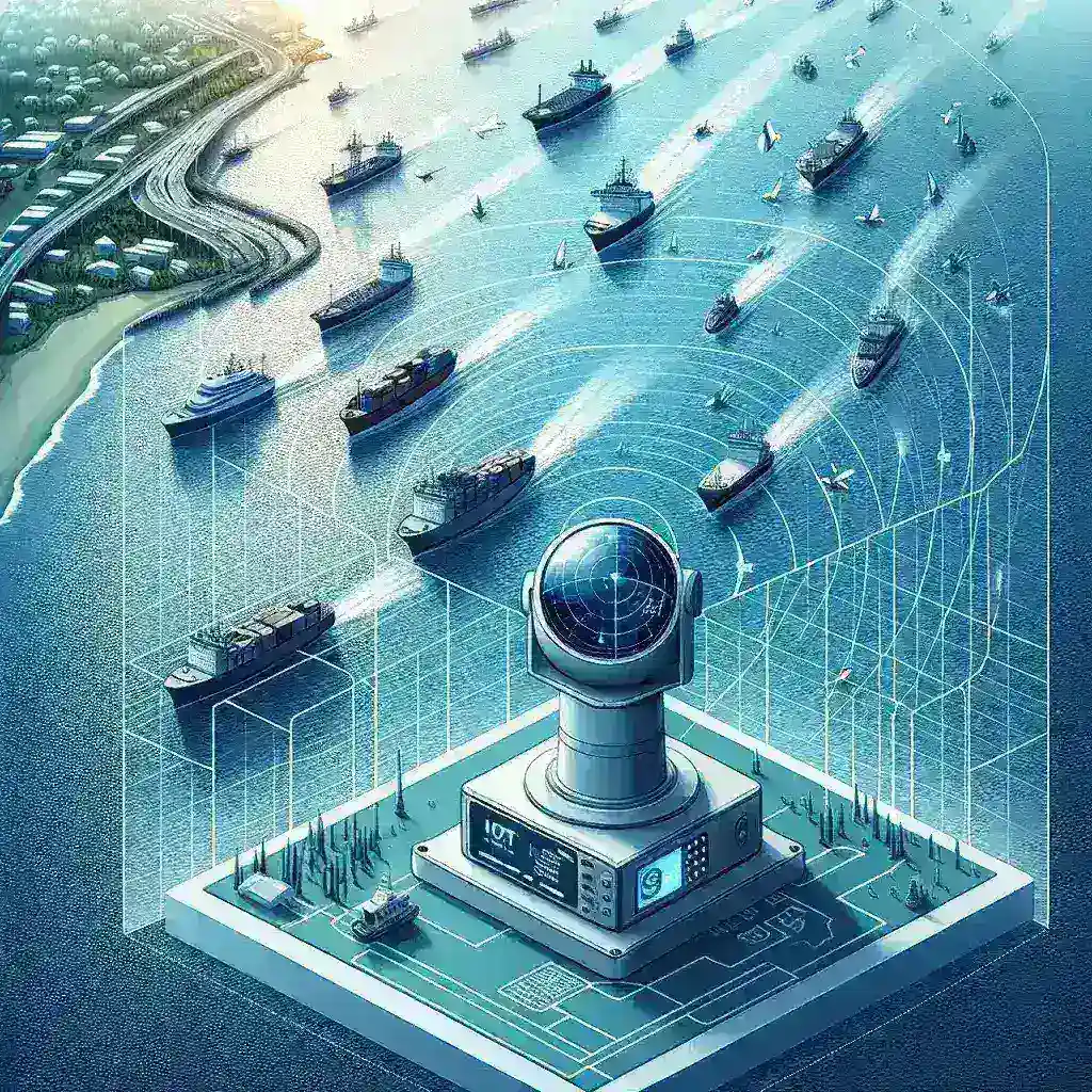 "Radar IoT installation by Kemenhub for monitoring maritime traffic, showcasing advanced technology for enhancing sea transportation safety and efficiency."